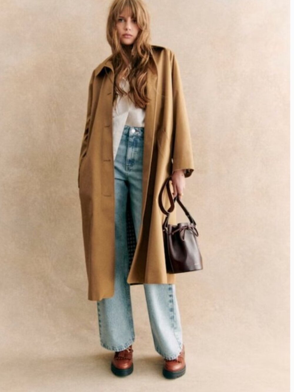 Sezane Clyde Trench Coat, FR 36/US 4, Camel